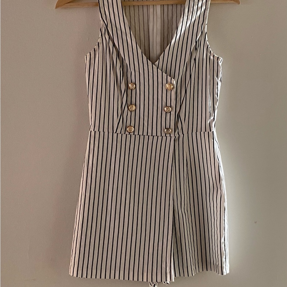Fashion Nova Black and White Striped Jumper with Gold Buttons - Picture 8 of 8